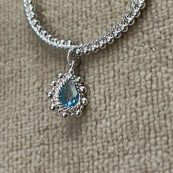 Judith Ripka Sterling Silver Hoop / Pierced Earring with Blue Topaz Dangle NWOT - Picture 2 of 11